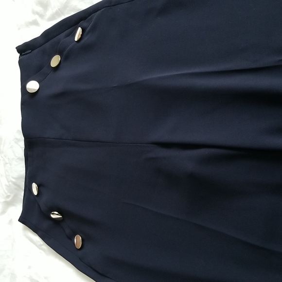 H&M Navy Gold-Button Wide-leg Cropped Pants - Picture 2 of 7